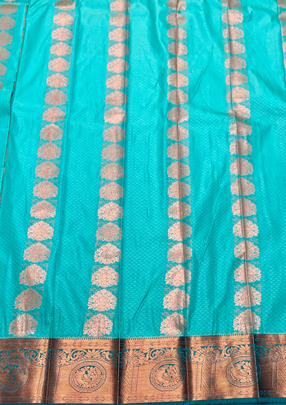 Vegan Silk Saree Sapphire Colour Saree with Copper Border