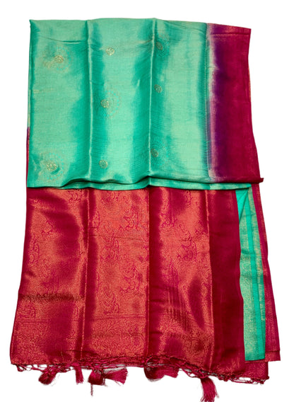 Sapphire shade kuberra pattu with Pink Pallu