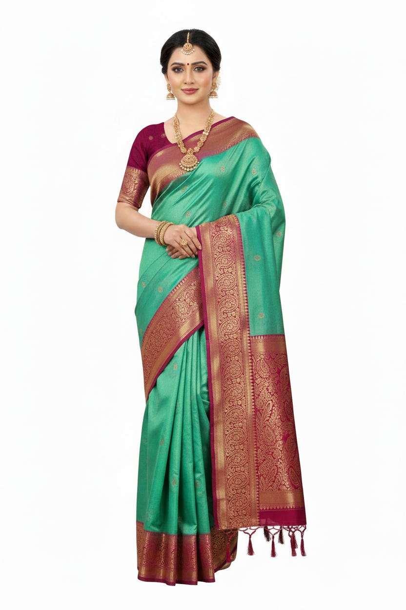 Soft Silk Saree Sapphire Colour with Pink Palllu