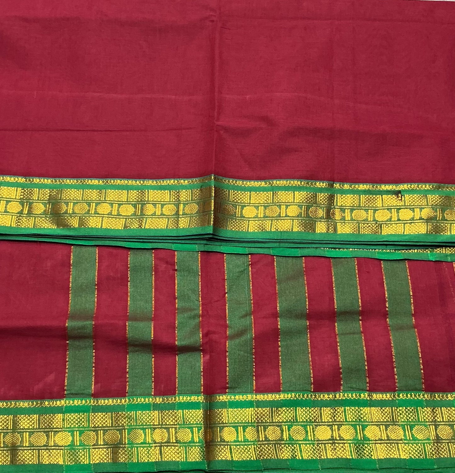 Chettinad Cotton Saree Maroon Colour with Light Green Colour with Zari Work Border