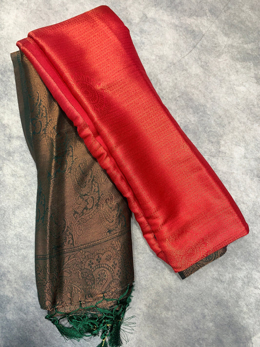 Soft Silk Saree Red Colour with Green Pallu