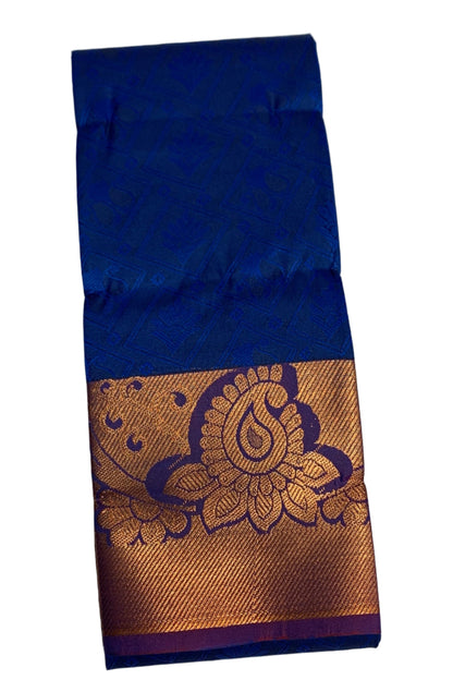 Synthetic Cotton Saree Blue Shade with Copper and Mango Design Border