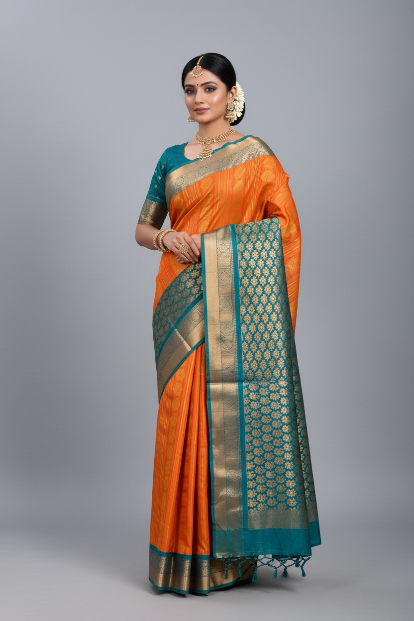 Vegan Silk Saree Mango Yellow Colour Saree with Green Colour Contrast Border