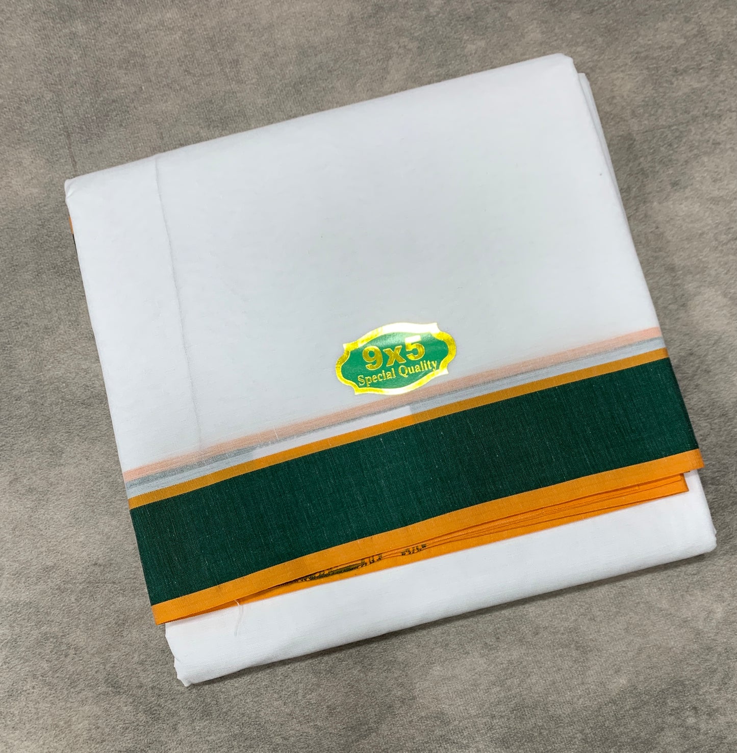 9X5 Cotton Dhoti White Colour with Green and Yellow Border