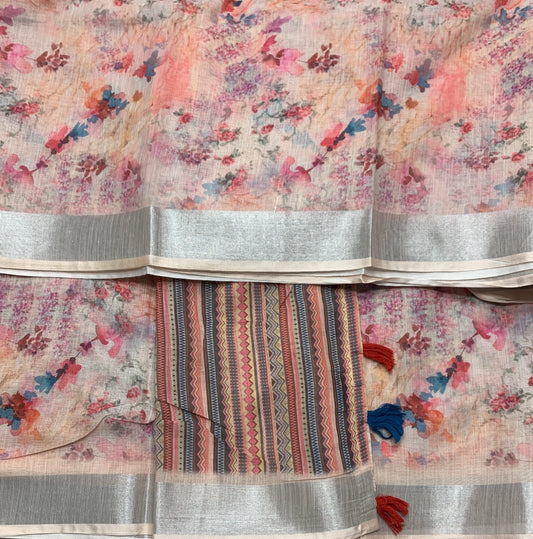 Jute Cotton Saree Baby Pink Shade with Thread Border