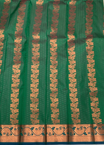 Vegan Silk Saree Green Colour with Copper Border