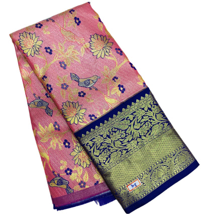 Baby Pink Shade Vegan Silk Kids Pattu Pavadai with Contrast Border for age 2 to 5