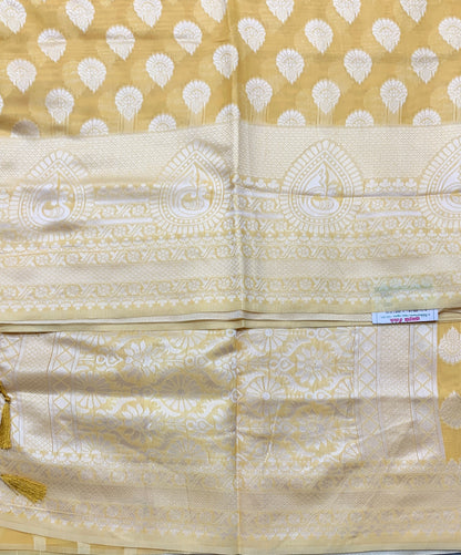 Banaras Katan Saree Yellow Colour with Katan Work Border