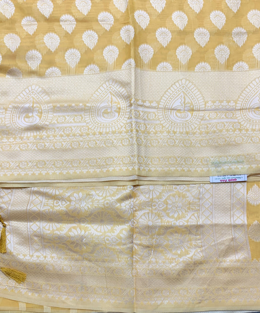 Banaras Katan Saree Yellow Colour with Katan Work Border
