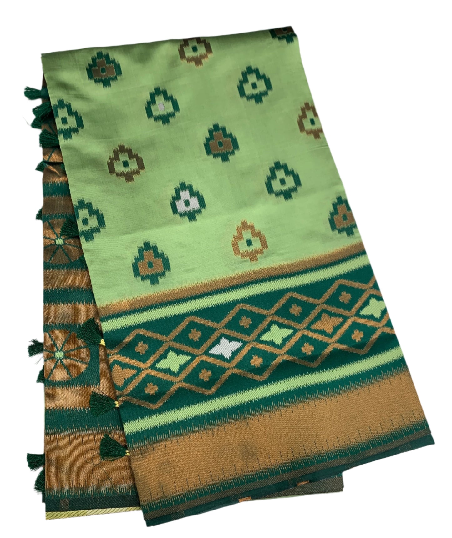 Pochampalli Semi Silk Saree Pista Green Colour with Green Border