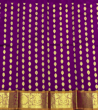 Purple Shade Pure Kanchipuram Kids Pattu Pavadai with Contrast Border for Newborn to 2 Years