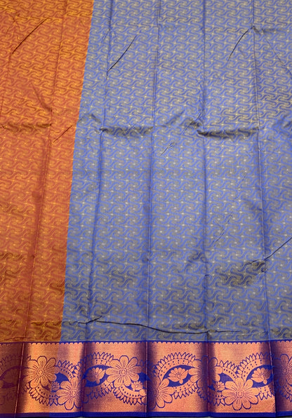 Synthetic Cotton Saree Brown Colour with Copper Floral Design Border