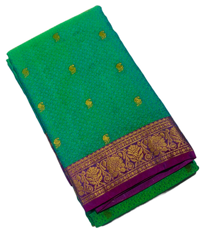 Green shade Semi Silk Saree with Pink Border with Flower Design