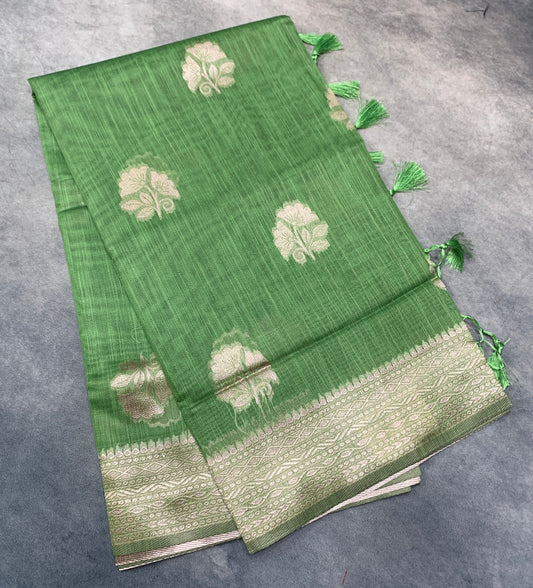 Banaras Katan Saree Light Green Colour with Katan Work Border
