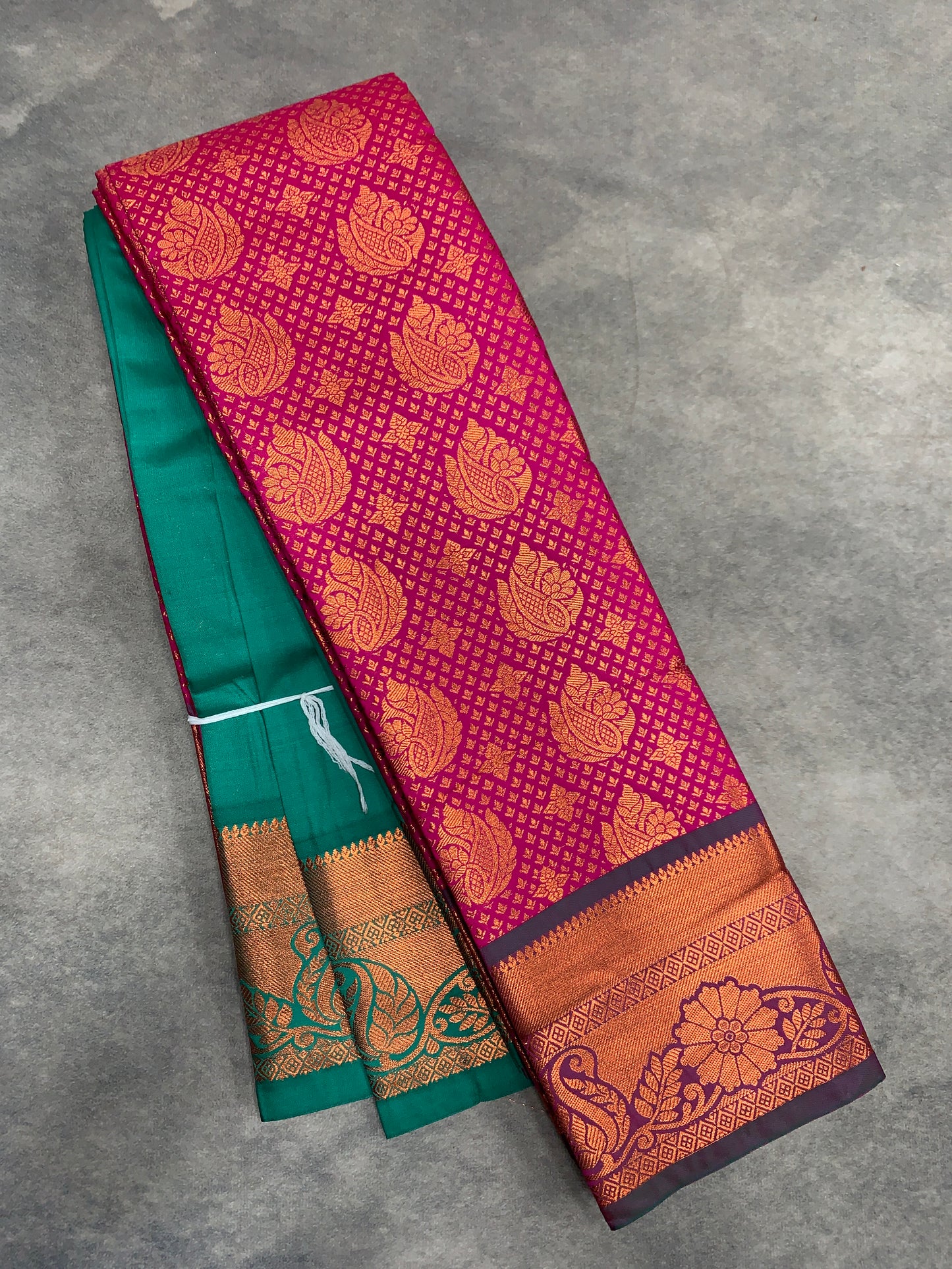 Vegan Silk Saree Pink Colour with Green and Copper Border