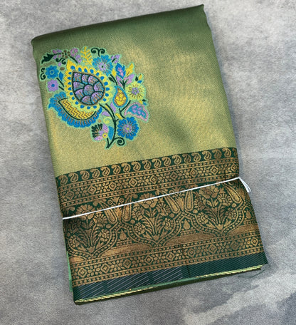 Fancy Tissue Saree Green Colour with Self Border