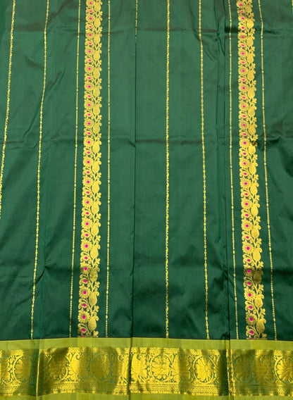 Green shade Semi Silk Kids Pattu Pavadai with Contrast border for age above 10 years