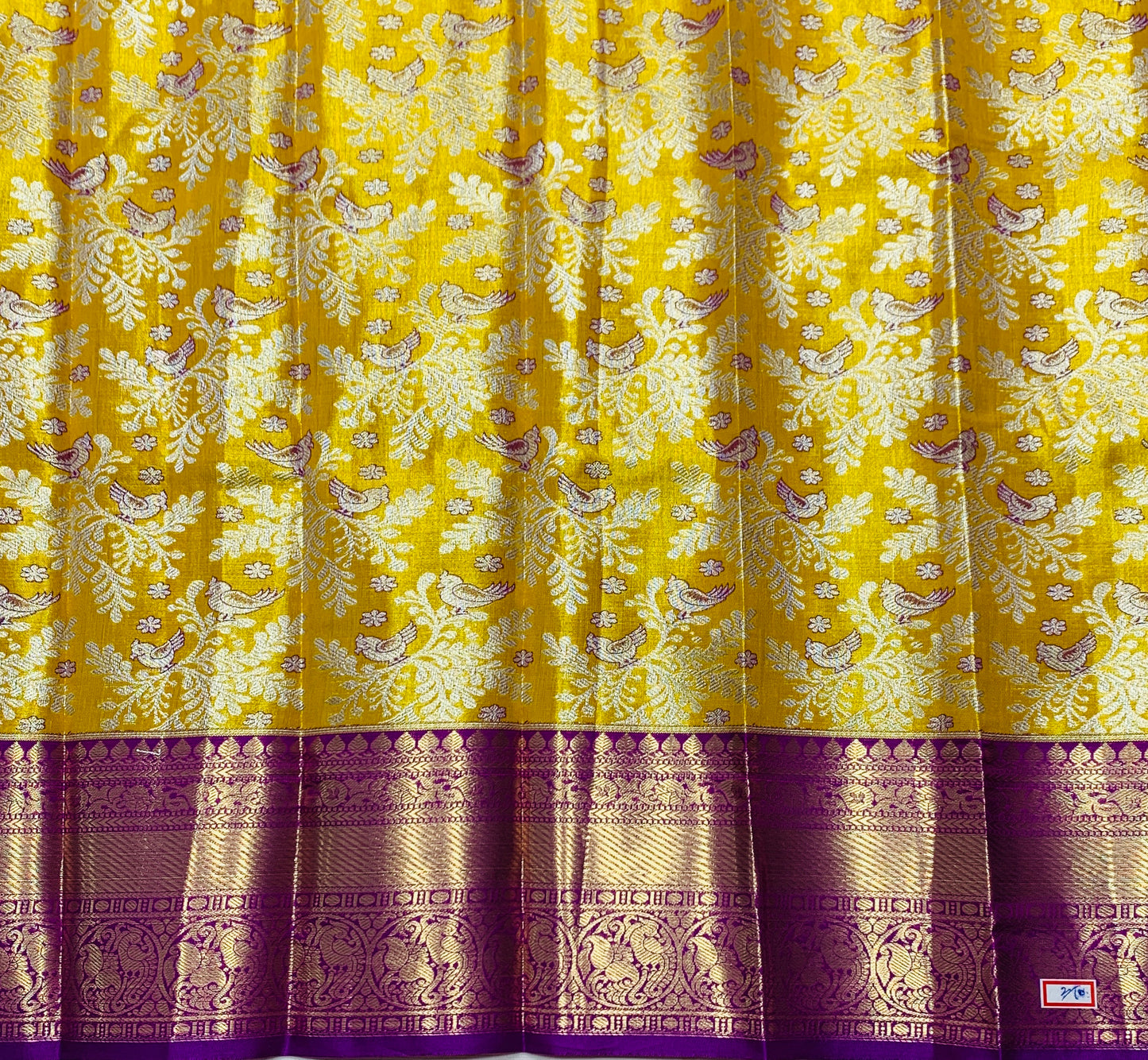 Golden Yellow Shade Vegan Silk Kids Pattu Pavadai with Contrast Border for Newborn to 2 Years