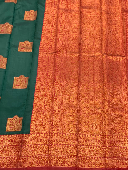 Green Colour Art Silk Saree with Maroon Border