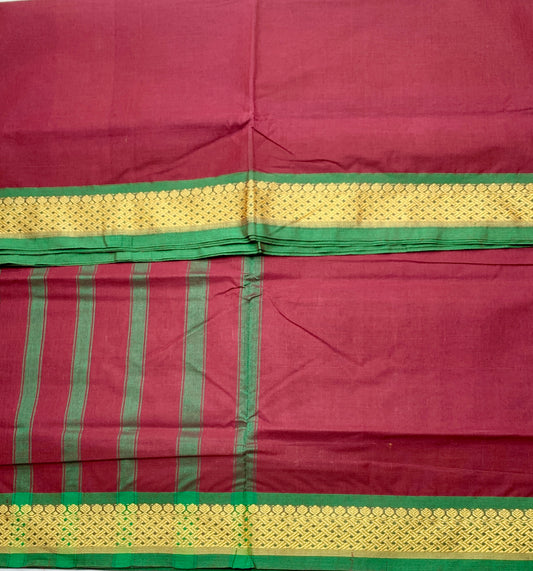 Chettinad Cotton Saree Brown Shade with Green Border