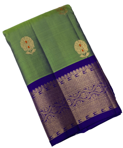 Pure Kanchipuram Silk Dual Colour with Blue and Zari Border