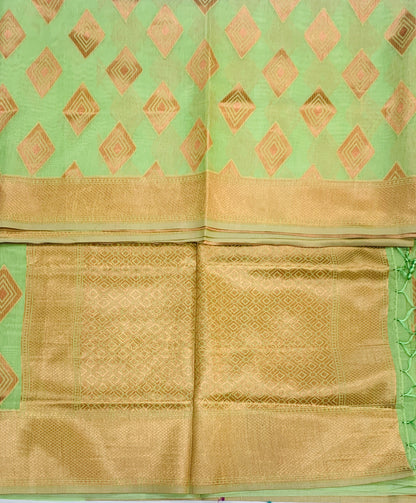 Banaras Katan Saree Light Green Colour