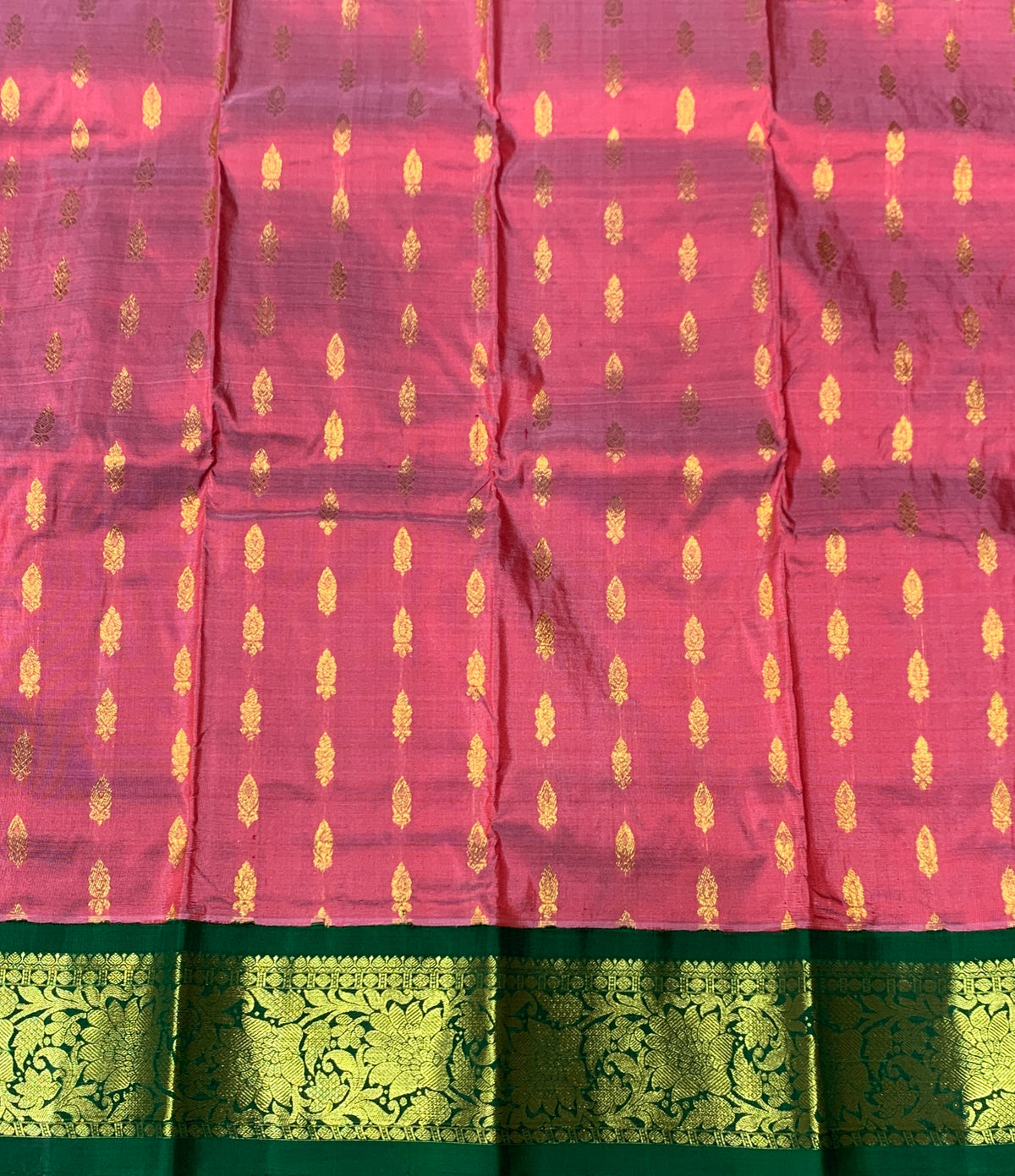 Rose Pink Shade Pure Kanchipuram Kids Pattu Pavadai with Contrast Border for Newborn to 2 Years
