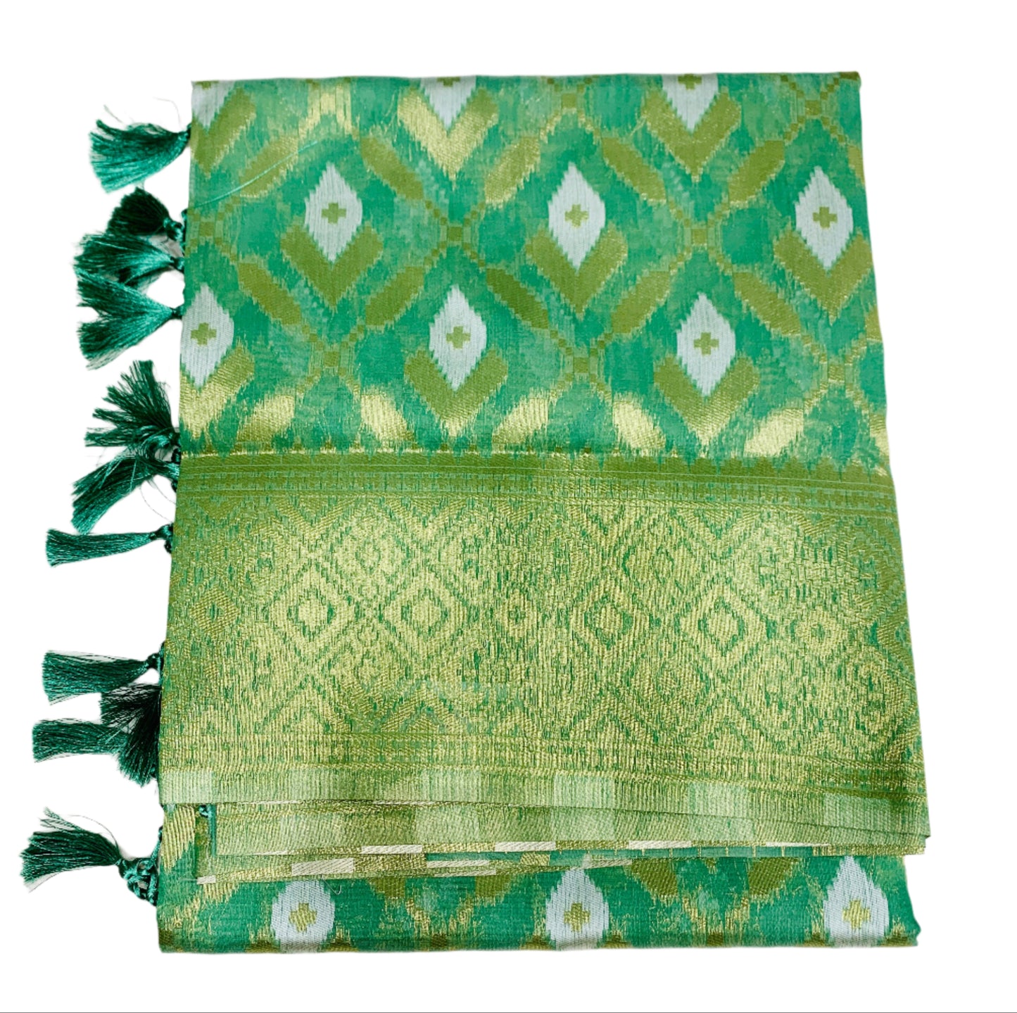 Banaras Katan Saree Emerlad Green Colour with Katan Work Border