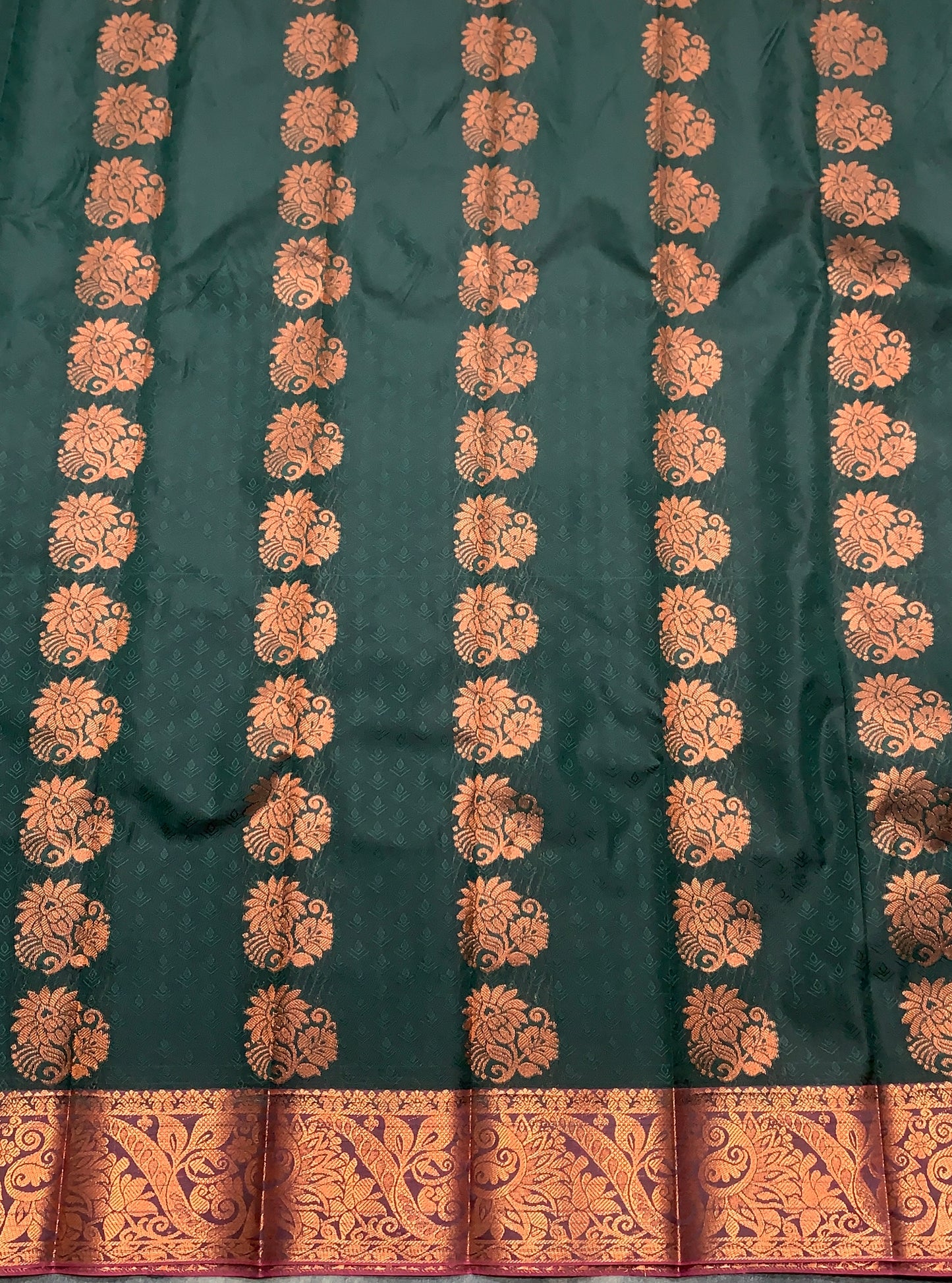 Vegan Silk Saree Green Colour Saree with Copper and Floral Design Border