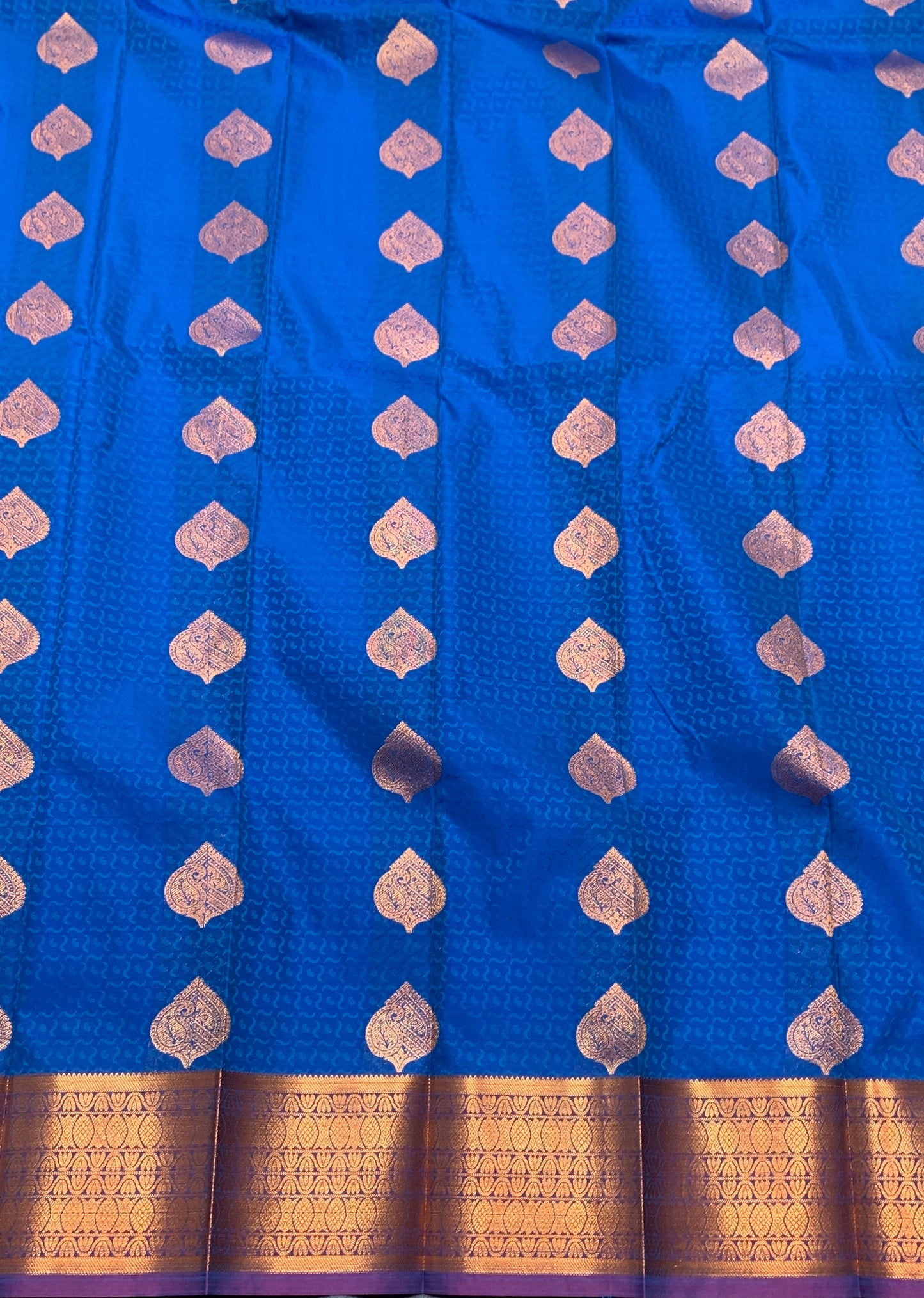 Vegan Silk Saree Blue Colour Saree with Copper Border