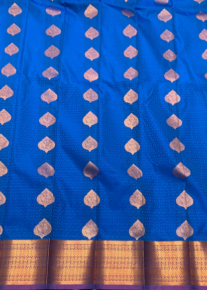 Vegan Silk Saree Blue Colour Saree with Copper Border