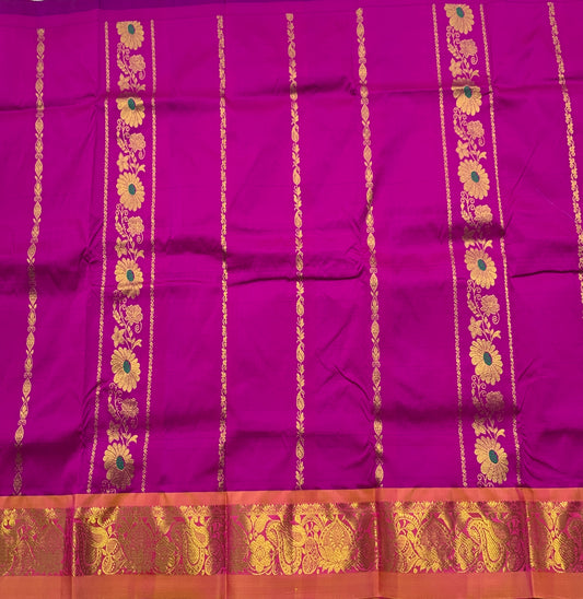 Magenta Shade Semi Silk Kids Pattu Pavadai with Self border for Age 2 to 5