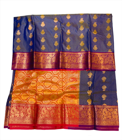 Vegan Silk Saree Blue Colour with Purple Border