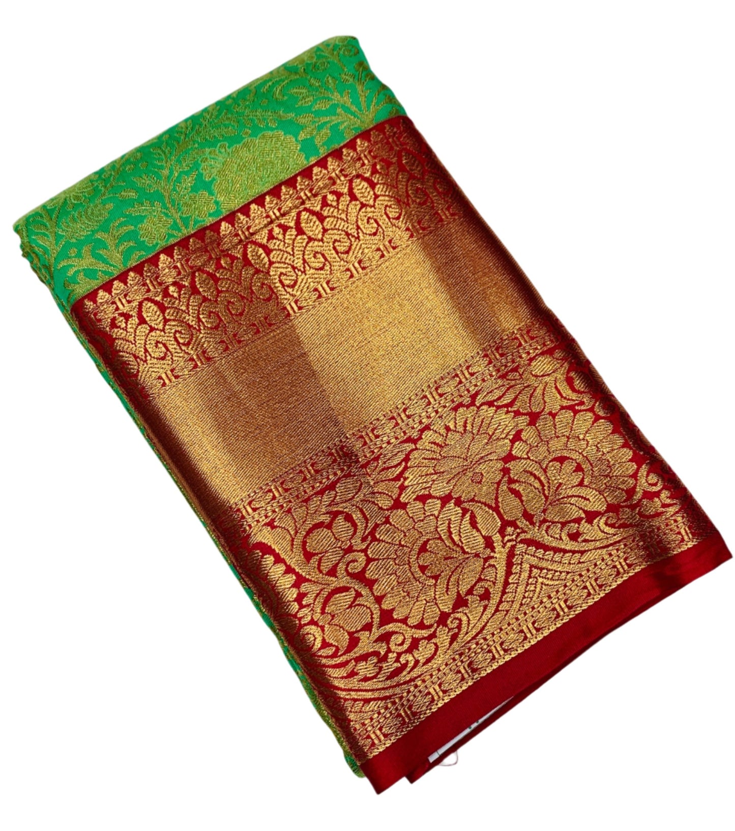 Light Green Colour Semi Silk Saree with Big Red Border