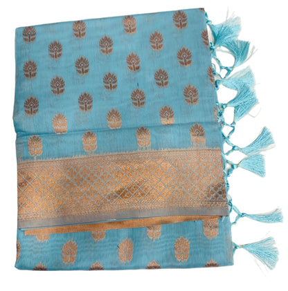 Banaras Katan Saree Sky Blue Colour with Katan Work Border