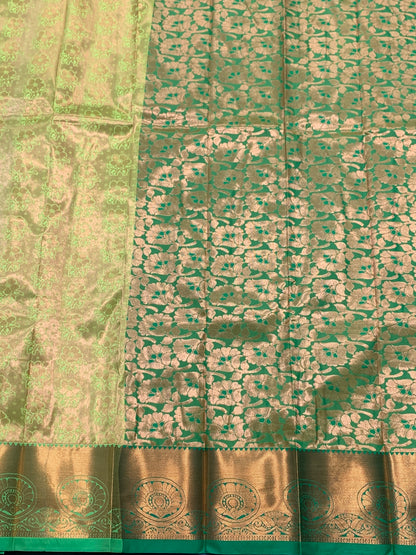 Vegan Silk Saree Apple Green Colour Saree with Copper Border