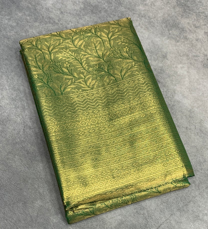 Fancy Tissue Saree Olive Green Colour with Self Design Border