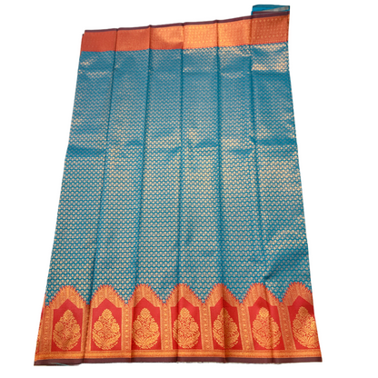 Aqua Blue shade saree with Maroon Border