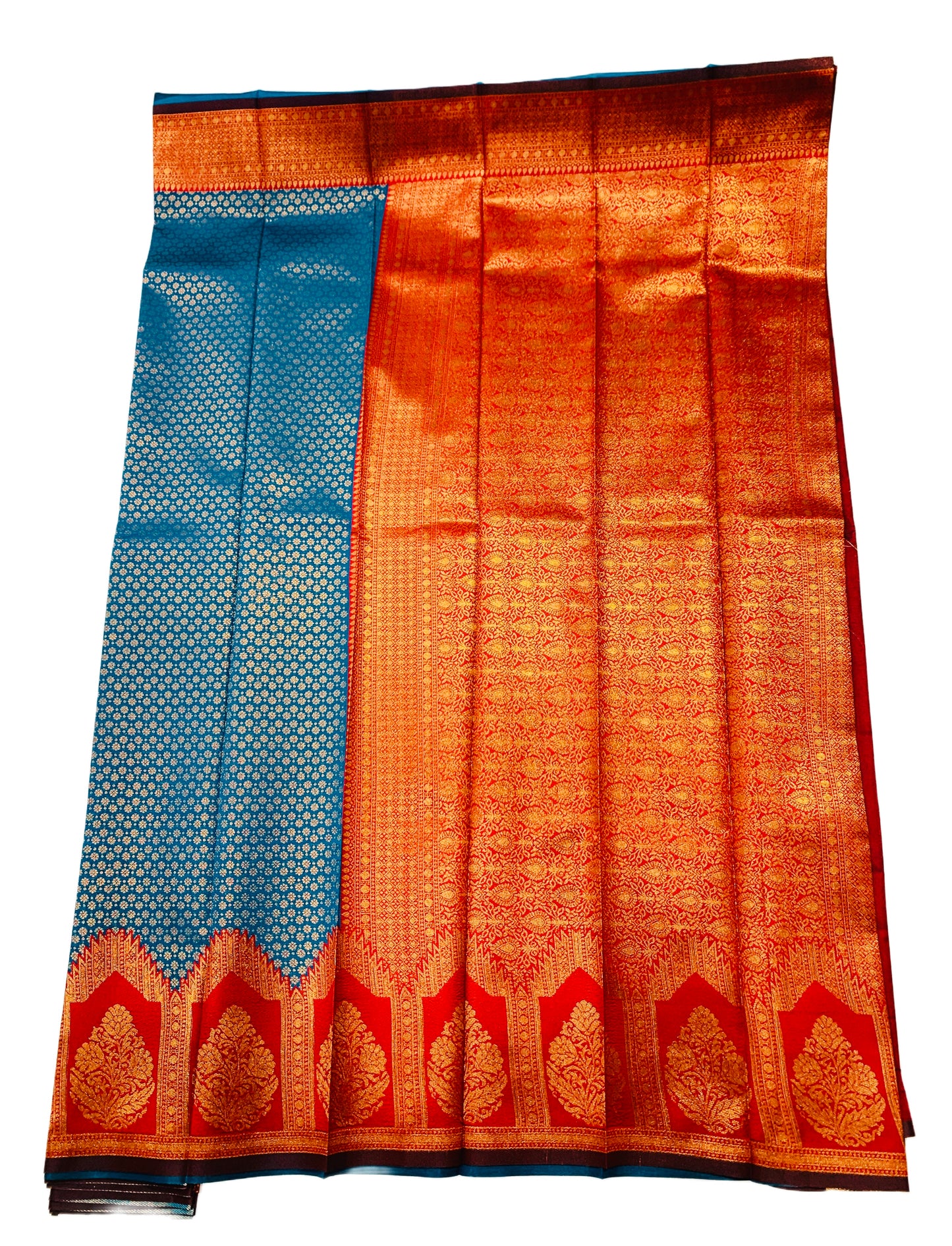 Aqua Blue shade saree with Maroon Border