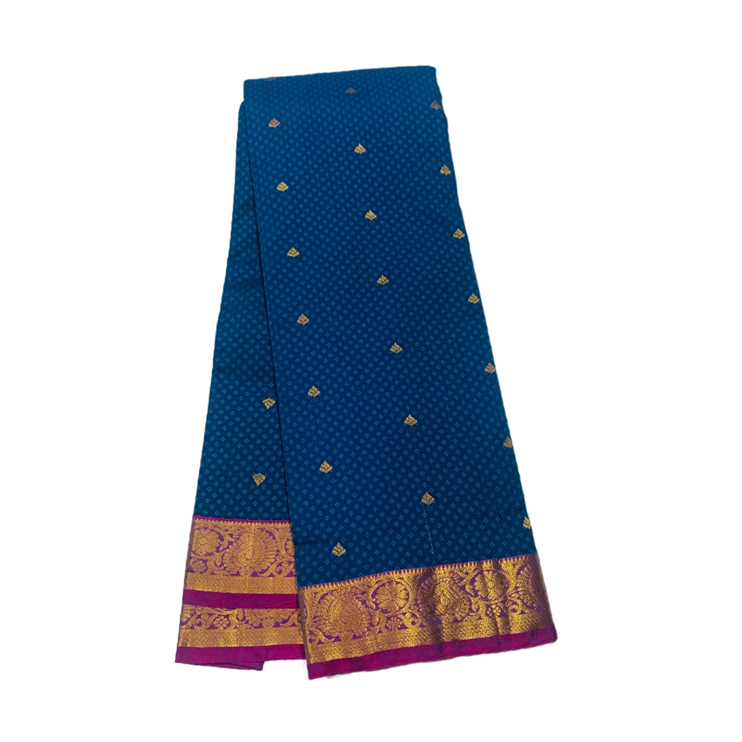 Pepsi Blue shade Semi Silk Saree with Pink Border with Mango and Flower Design