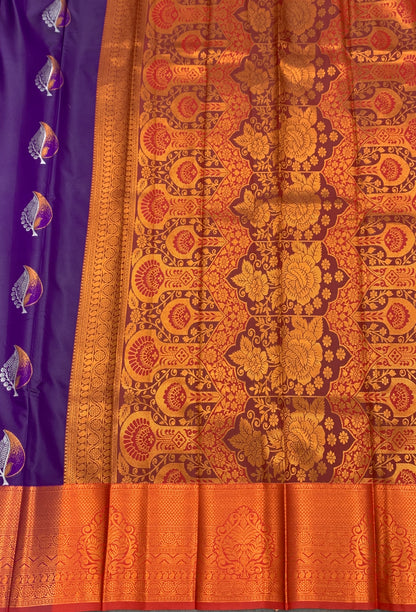Soft Silk Casual Saree Violet Colour with Maroon Colour Border