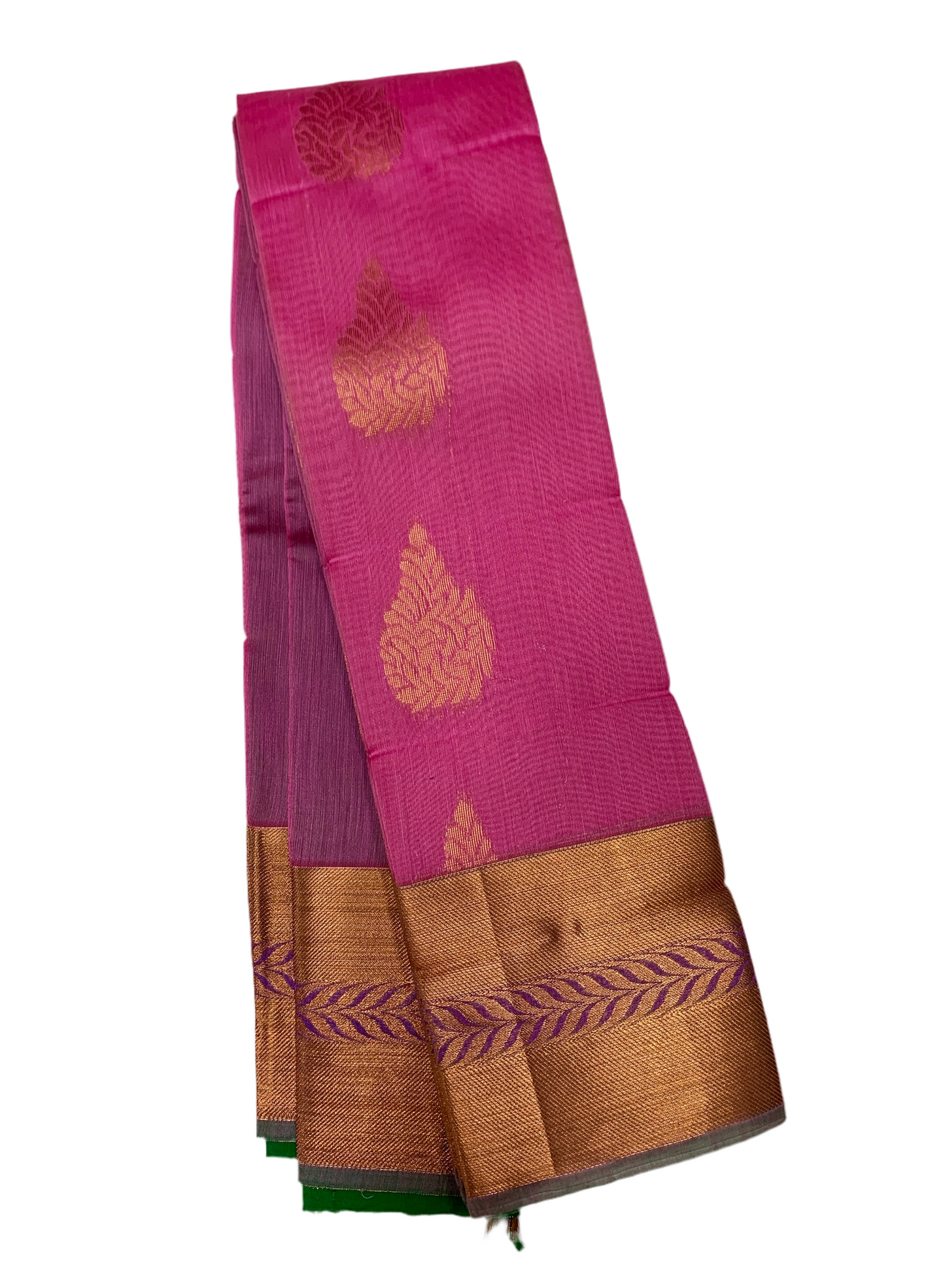 Baby Pink Shade Silk Cotton Saree with Copper Zari Border