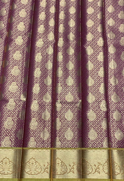 Vegan Silk Saree Maroon Colour with Golden Yellow Copper Border