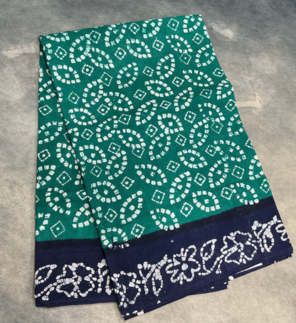 Chettinad Sungudi Cotton Rama Green Colour with Navy Blue Colour Border
