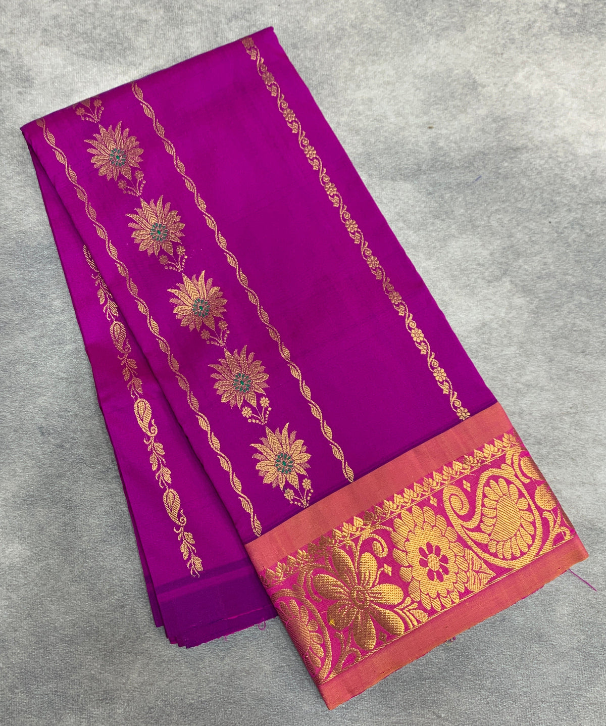 Magenta Shade Semi Silk Kids Pattu Pavadai with Contrast border for Age 2 to 5 Years