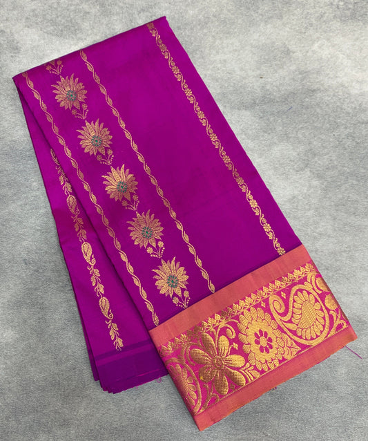 Magenta Shade Semi Silk Kids Pattu Pavadai with Contrast border for Age 2 to 5 Years