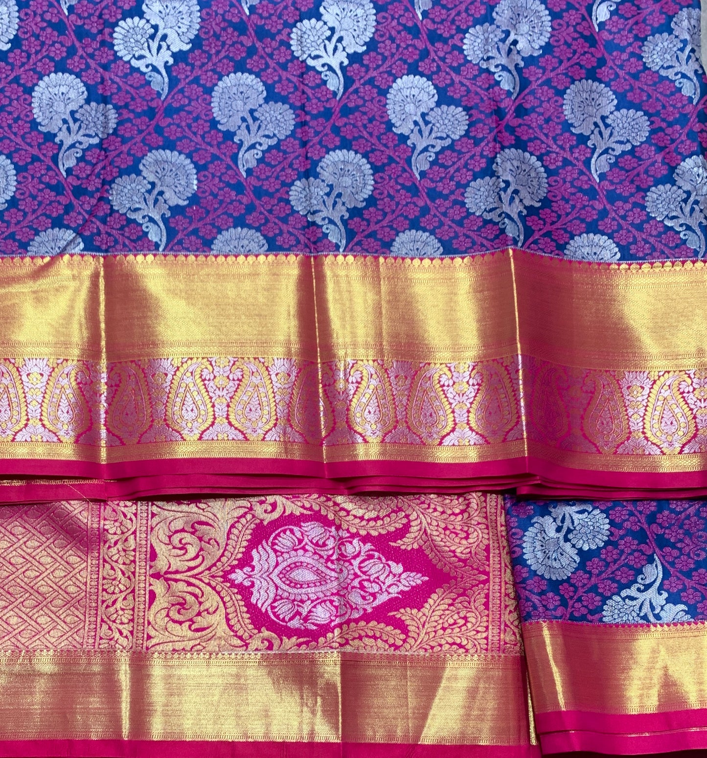 Vegan Silk Saree Pepsi Blue Colour with Pink Border