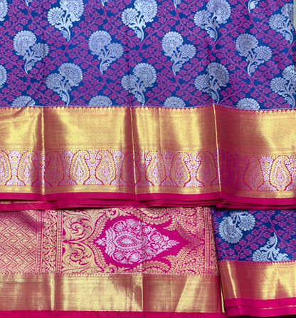 Vegan Silk Saree Pepsi Blue Colour with Pink Border