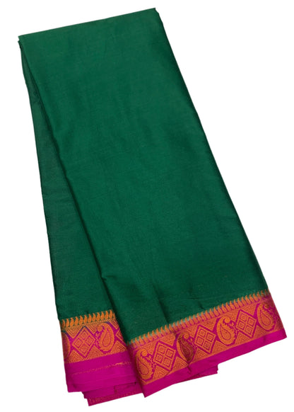 Crepe Saree Green Colour with Pink Border