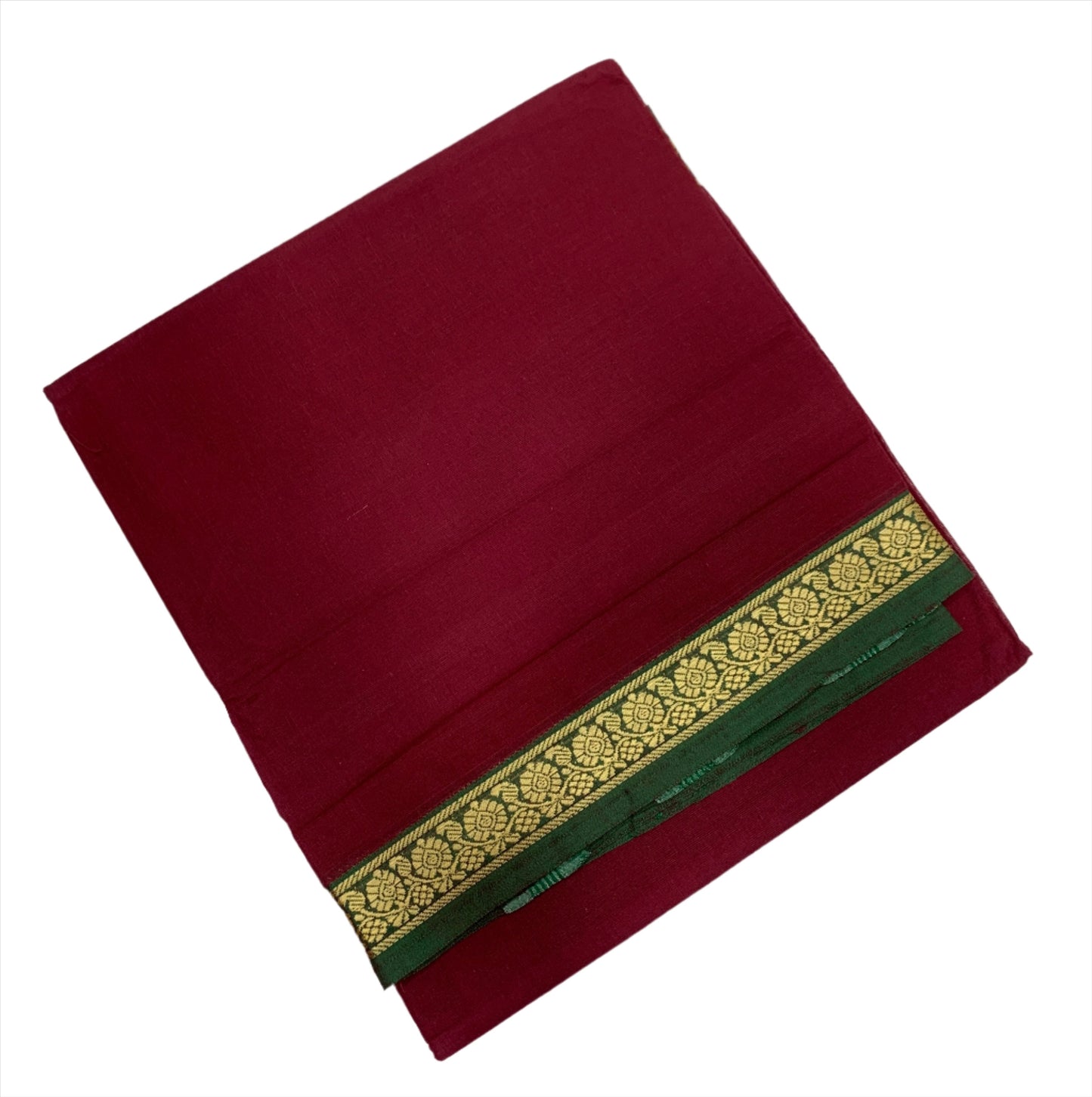 Chettinad Cotton Saree Maroon Shade with Green Border